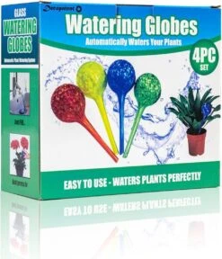 Merkloos Decopatent® 4 Stuks - Waterdruppelaar Voor Planten - Watergever - Glas - Waterbollen - Watergeefsysteem - Plantenbollen - Groen -Tuinen Speciaal Winkel 1029x1200