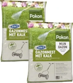 Pokon Gazonmest Met Kalk - 2 X 5kg - Mest - Geschikt Voor 2 X 75m² - 120 Dagen Voeding - Voordeelverpakking