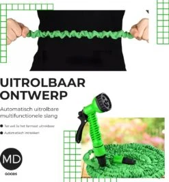Uitrekbare Tuinslang Tot 15 Meter Van MD-goods ® - Tuinsproeier - Tuin Besproeien - Waterslang - Sproeikop - Groen - Flexibel Elastisch -Tuinen Speciaal Winkel 1114x1200 1