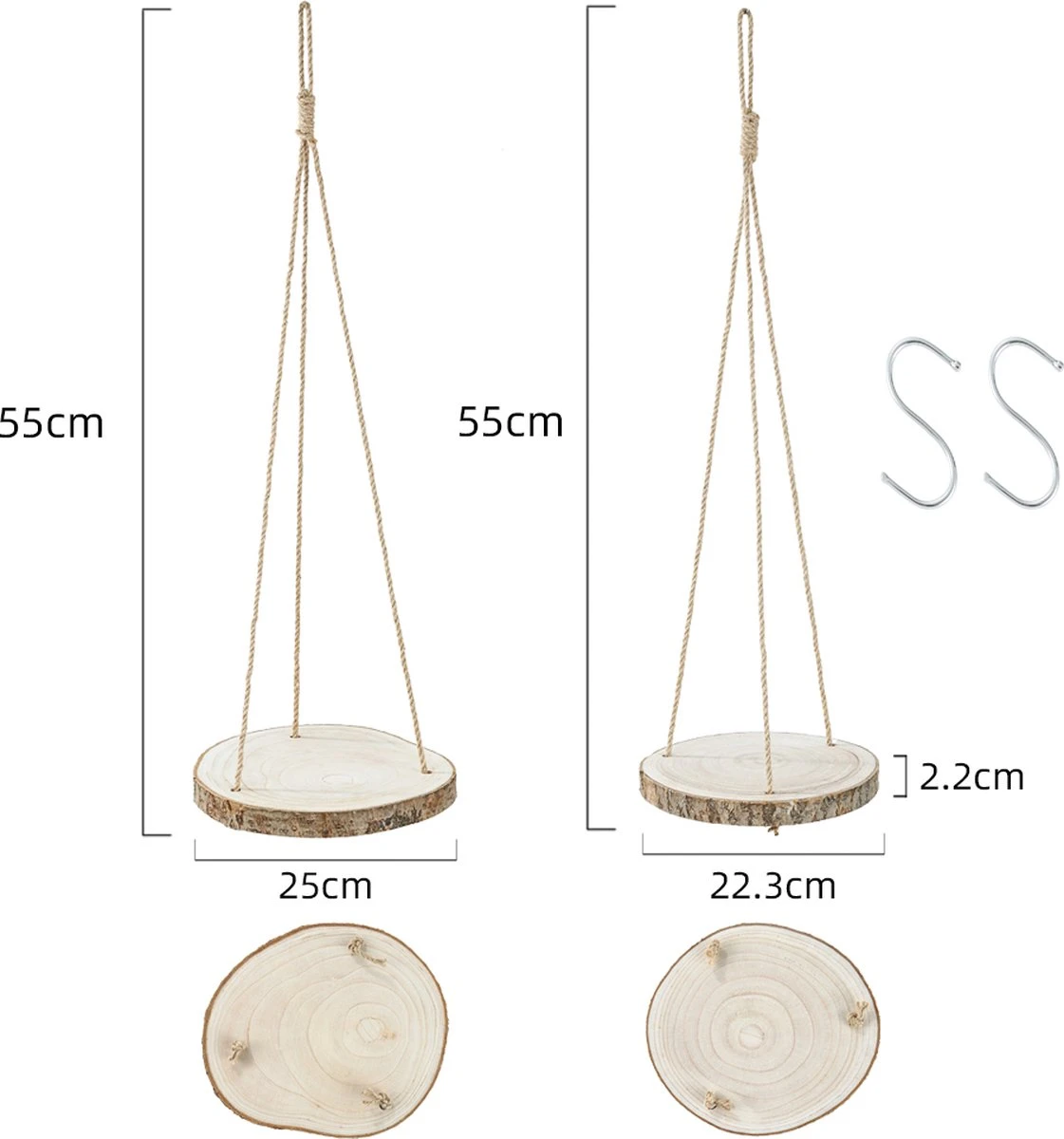 Set Van 2 Boomstam Rond Wandrek Plantenhangers - Boho Jute Houten Plantenrek - Hangpot Voor Binnen/Buiten - Hangende Bloempot Plank - Hangplant Houder - Bohemian Macrame Stijl Wandhanger - Hangplank Plant Hanger - Planthanger - Ø Rond 25-20cm 10 Set Van 2 Boomstam Rond Wandrek Plantenhangers - Boho Jute Houten Plantenrek - Hangpot Voor Binnen/Buiten - Hangende Bloempot Plank - Hangplant Houder - Bohemian Macrame Stijl Wandhanger - Hangplank Plant Hanger - Planthanger - Ø Rond 25-20cm - Afbeelding 8