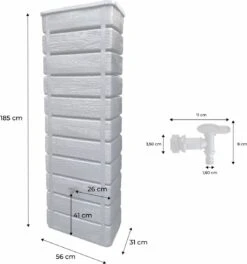 Regenton Muurtank, Grandval 300L, Antraciet Kunststof, Imitatiehout, Met Gootaansluitset Inbegrepen -Tuinen Speciaal Winkel 1122x1200