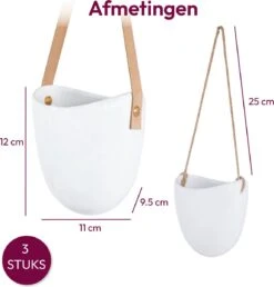 Gadgy Plantenhanger Keramiek - Set Van 3 - Hangpot Van Wit Steen - Hangende Bloempot Plantenpot - Met 3 Verschillende Koorden - 12x11x9.5CM -Tuinen Speciaal Winkel 1149x1200 3