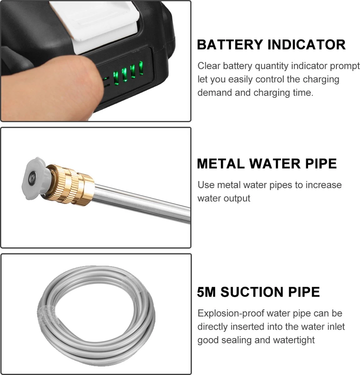 Merkloos Elektrische Accu-Hogedrukreiniger - 1.2mpa - Multifunctioneel Mondstuk - Draagbaar Oplaadbaar Snoerloos - Reinigingsspuitpistool - Met Rijke Accessoires - Voor Auto, Tuin, Terras, Raam - Zwart 11 Merkloos Elektrische Accu-Hogedrukreiniger - 1.2mpa - Multifunctioneel Mondstuk - Draagbaar Oplaadbaar Snoerloos - Reinigingsspuitpistool - Met Rijke Accessoires - Voor Auto, Tuin, Terras, Raam - Zwart - Afbeelding 9
