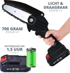 Zenway - Mini Kettingzaag - Snoeizaag - Kettingzaag - Kettingzaag Elektrisch Met 1 Accu- Inclusief Koffer - 1 Extra Accu - Zwart -Tuinen Speciaal Winkel 1155x1200 3
