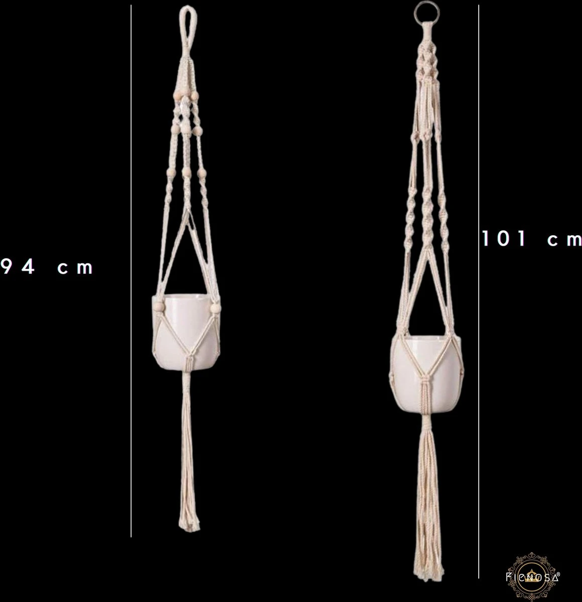 Plantenhanger - Plantenhanger Macrame - Set Van 2 - Wit - Knopen - Luxe Gevlochten Touw - Met Ophang Haken - Fienosa 7 Plantenhanger - Plantenhanger Macrame - Set Van 2 - Wit - Knopen - Luxe Gevlochten Touw - Met Ophang Haken - Fienosa - Afbeelding 5