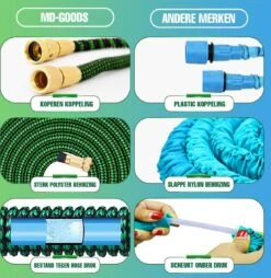 MD-Goods ® Super Sterk Uitrekbare Tuinslang Tot 30 Meter + GRATIS Tas En Koppelstuk - Tuinsproeier - Tuin Besproeien - Waterslang - Sproeikop - Groen - Flexibel Elastisch -Tuinen Speciaal Winkel 1169x1200