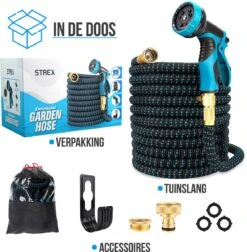 Strex Flexibele Tuinslang 15M Met Sproeikop - Uitrekbaar - Incl. Koppelingen, Ophanghaak & Opbergzak -Tuinen Speciaal Winkel 1176x1200