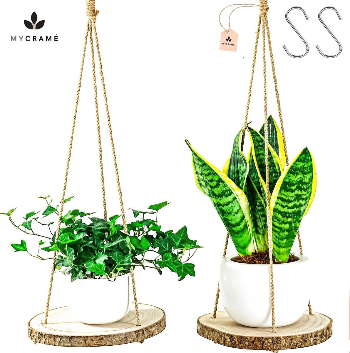 Set Van 2 Boomstam Rond Wandrek Plantenhangers - Boho Jute Houten Plantenrek - Hangpot Voor Binnen/Buiten - Hangende Bloempot Plank - Hangplant Houder - Bohemian Macrame Stijl Wandhanger - Hangplank Plant Hanger - Planthanger - Ø Rond 25-20cm 3 Set Van 2 Boomstam Rond Wandrek Plantenhangers - Boho Jute Houten Plantenrek - Hangpot Voor Binnen/Buiten - Hangende Bloempot Plank - Hangplant Houder - Bohemian Macrame Stijl Wandhanger - Hangplank Plant Hanger - Planthanger - Ø Rond 25-20cm