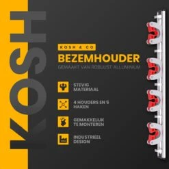 Merkloos Stevige Bezemhouder - Aluminium - Ophangsysteem Bezem - 5 Haken & 4 Houders - Gereedschaphouder - Opbergsysteem -Tuinen Speciaal Winkel 1198x1200 28
