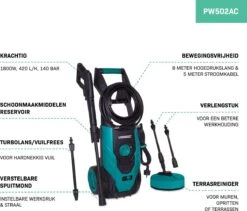 VONROC Hogedrukreiniger V18-2 1800W – 140 Bar – 420 L/h – Incl. 8m Slang, Geïntegreerde Reinigingsmiddelen Tank, Terrasreiniger, Spuitstukken En Accessoires -Tuinen Speciaal Winkel 1200x1027 7