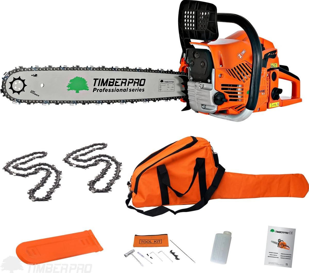 TIMBERPRO - Kettingzaag - 62 Cc - Benzine - Zwaardlengte 50 Cm - Met Transportzak - Met 2e Ketting 6 TIMBERPRO - Kettingzaag - 62 Cc - Benzine - Zwaardlengte 50 Cm - Met Transportzak - Met 2e Ketting - Afbeelding 4