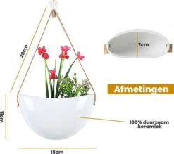Plantenhanger Keramiek – Set Van 3 – Wit Steen- Hangpot – Hangende Bloempot Plantenpot - 3 Verschillende Koorden - 18 X 11 X 7 Cm -Tuinen Speciaal Winkel 1200x1066 3