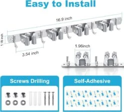 BOTC Bezemhouder - 5 Houders 6 Haken Bezem Ophangsysteem - Zeflklevend - Opbergsysteem - Ophanghaken - Tuingereedschap - Gereedschap Opbergen -Tuinen Speciaal Winkel 1200x1084 4