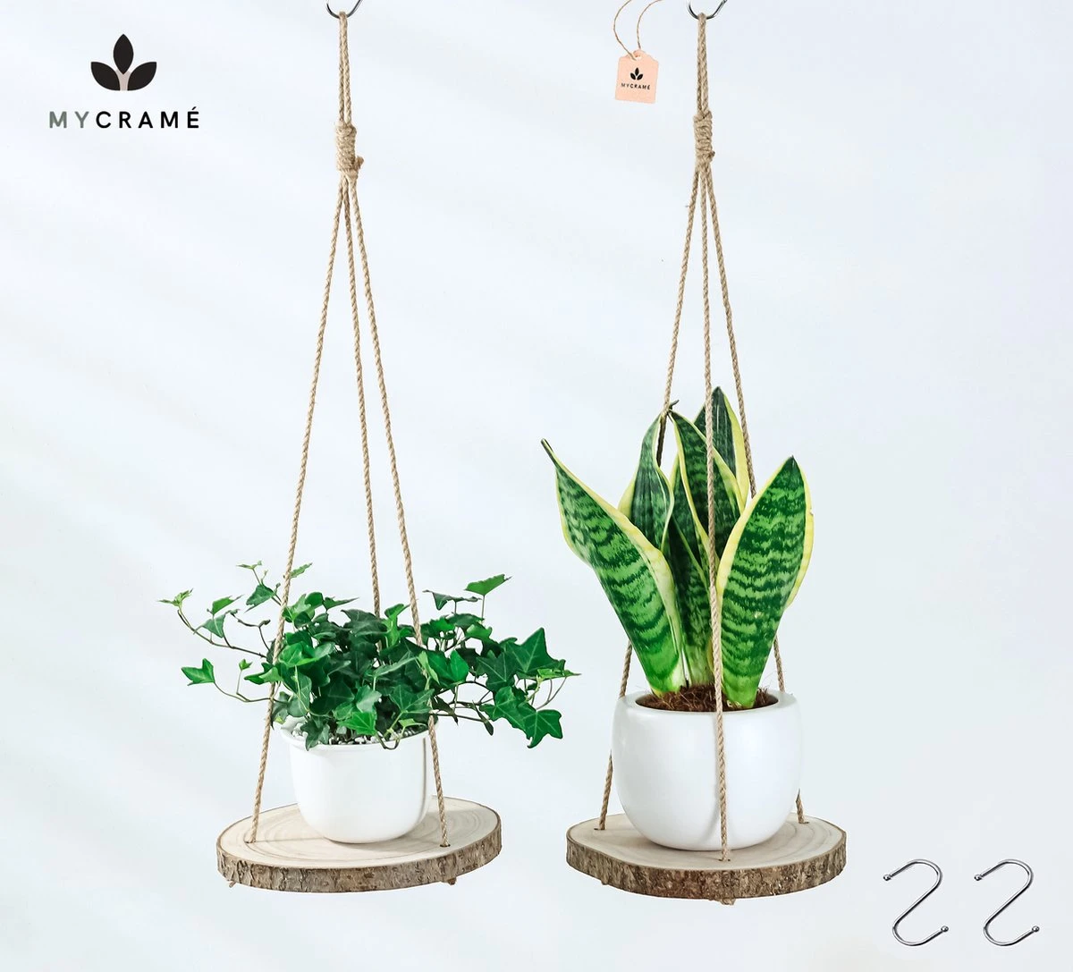 Set Van 2 Boomstam Rond Wandrek Plantenhangers - Boho Jute Houten Plantenrek - Hangpot Voor Binnen/Buiten - Hangende Bloempot Plank - Hangplant Houder - Bohemian Macrame Stijl Wandhanger - Hangplank Plant Hanger - Planthanger - Ø Rond 25-20cm 4 Set Van 2 Boomstam Rond Wandrek Plantenhangers - Boho Jute Houten Plantenrek - Hangpot Voor Binnen/Buiten - Hangende Bloempot Plank - Hangplant Houder - Bohemian Macrame Stijl Wandhanger - Hangplank Plant Hanger - Planthanger - Ø Rond 25-20cm - Afbeelding 2