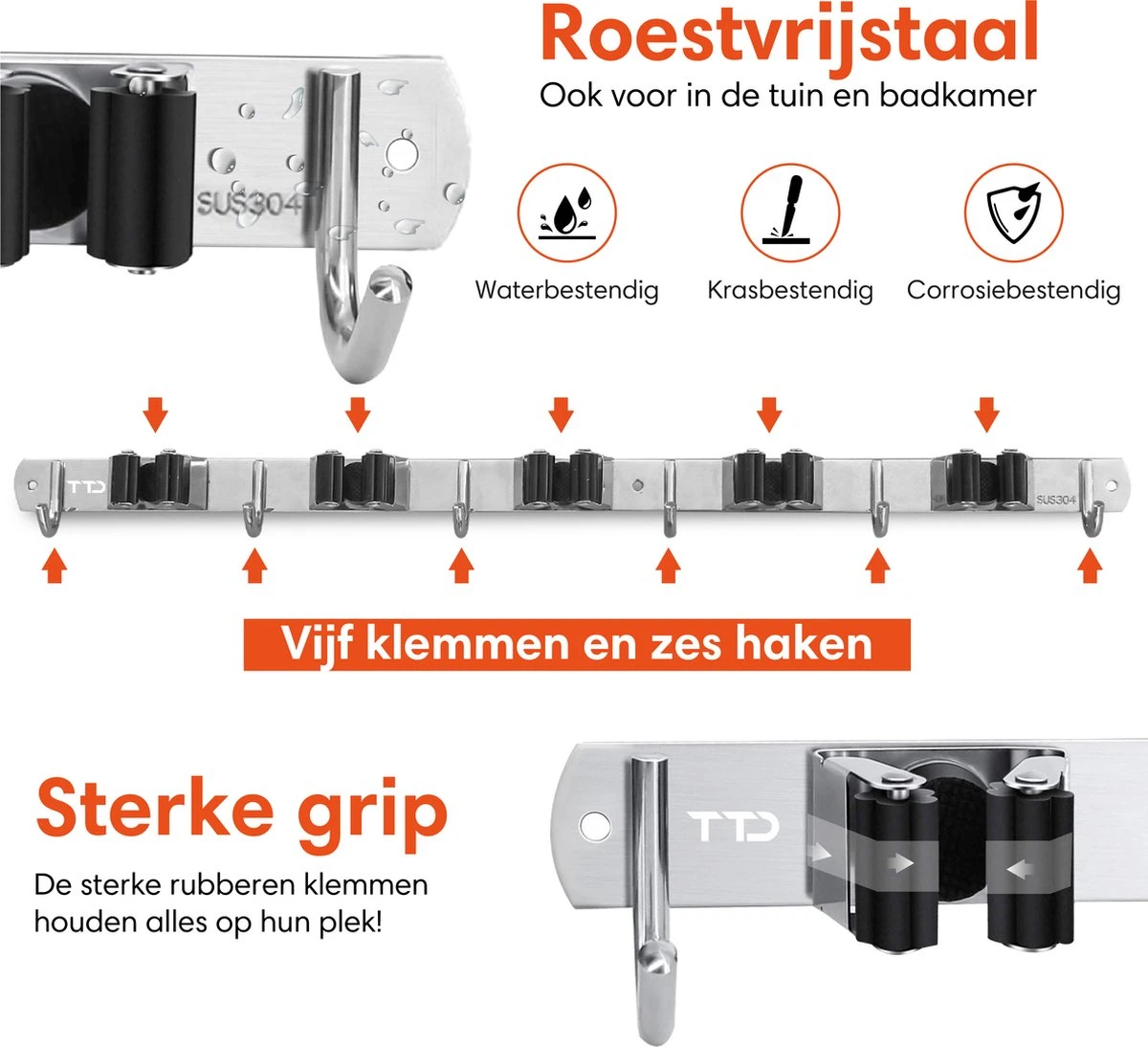 TTD Premium XXL Bezemhouder En Gereedschapsrek - Opslag Van Gereedschap - Opslag Van Schoonmaakspullen - Tuingereedschap - Klussen - RVS - Zwart 4 TTD Premium XXL Bezemhouder En Gereedschapsrek - Opslag Van Gereedschap - Opslag Van Schoonmaakspullen - Tuingereedschap - Klussen - RVS - Zwart - Afbeelding 2
