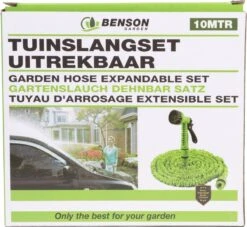 Benson - Tuinslang - Fexibel - 10 Meter - Tuinslang Met Koppeling - Spuitpistool - Groen -Tuinen Speciaal Winkel 1200x1105