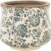 Clayre & Eef Bloempot Ø 21x17 Cm Beige Groen Keramiek Rond Bloemen Bloempot Binnen Plantenpot Plant Pot