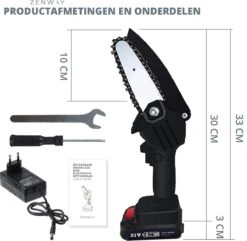 Zenway - Mini Kettingzaag - Snoeizaag - Kettingzaag - Kettingzaag Elektrisch Met 1 Accu- Inclusief Koffer - 1 Extra Accu - Zwart -Tuinen Speciaal Winkel 1200x1169 7