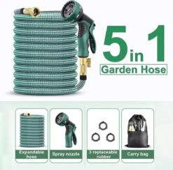 IBright Extra Sterke Uitrekbare Tuinslang - Flexibel - 15 Meter - Inclusief Opbergtas ,Sproeier ,Koppelstuk En Ophanghaak - Groen -Tuinen Speciaal Winkel 1200x1183