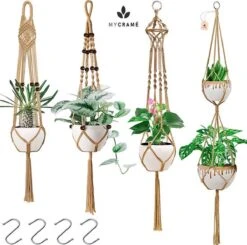 5 Stuks Jute Macrame Plantenhangers - Boho Handgeweven Katoen Hangpot Voor Binnen/Buiten - Hangende Bloempot Met Kralen - Macramé Touw/Koord Hangplant Houder - Bohemian Wandhanger Decoratie - Plant Hanger - Verticale Tuin Bloempothouder Planthanger -Tuinen Speciaal Winkel 1200x1191 7