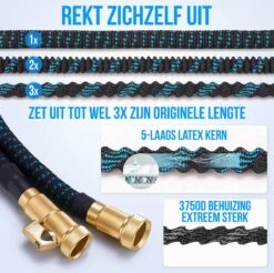 Strex Flexibele Tuinslang 15M Met Sproeikop - Uitrekbaar - Incl. Koppelingen, Ophanghaak & Opbergzak -Tuinen Speciaal Winkel 1200x1197