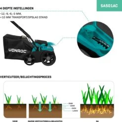 VONROC Elektrische Verticuteermachine - Gazonbeluchter – 1300W – Maaibreedte 320 Mm – 4 Dieptestanden (12/9/6/3 Mm) – Incl. 35L. Opvangbak -Tuinen Speciaal Winkel 1200x1200 1231