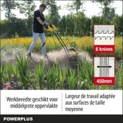 Powerplus POWXG72010 Tuinfrees - 1500W - Werkbreedte 450mm - Werkdiepte Max. 220mm - Incl. 6 Messen En Wielen -Tuinen Speciaal Winkel 1200x1200 1408