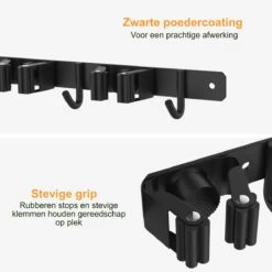 Volcan Bezemhouder - Bezem Ophangsysteem Tuingereedschap - Gereedschapshouder - Zelfklevend - 3M Tape - 3 Houders 4 Haken - RVS Zwart -Tuinen Speciaal Winkel 1200x1200 1480