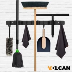 Volcan Bezemhouder - Bezem Ophangsysteem Tuingereedschap - Gereedschapshouder - Zelfklevend - 3M Tape - 3 Houders 4 Haken - RVS Zwart -Tuinen Speciaal Winkel 1200x1200 1481