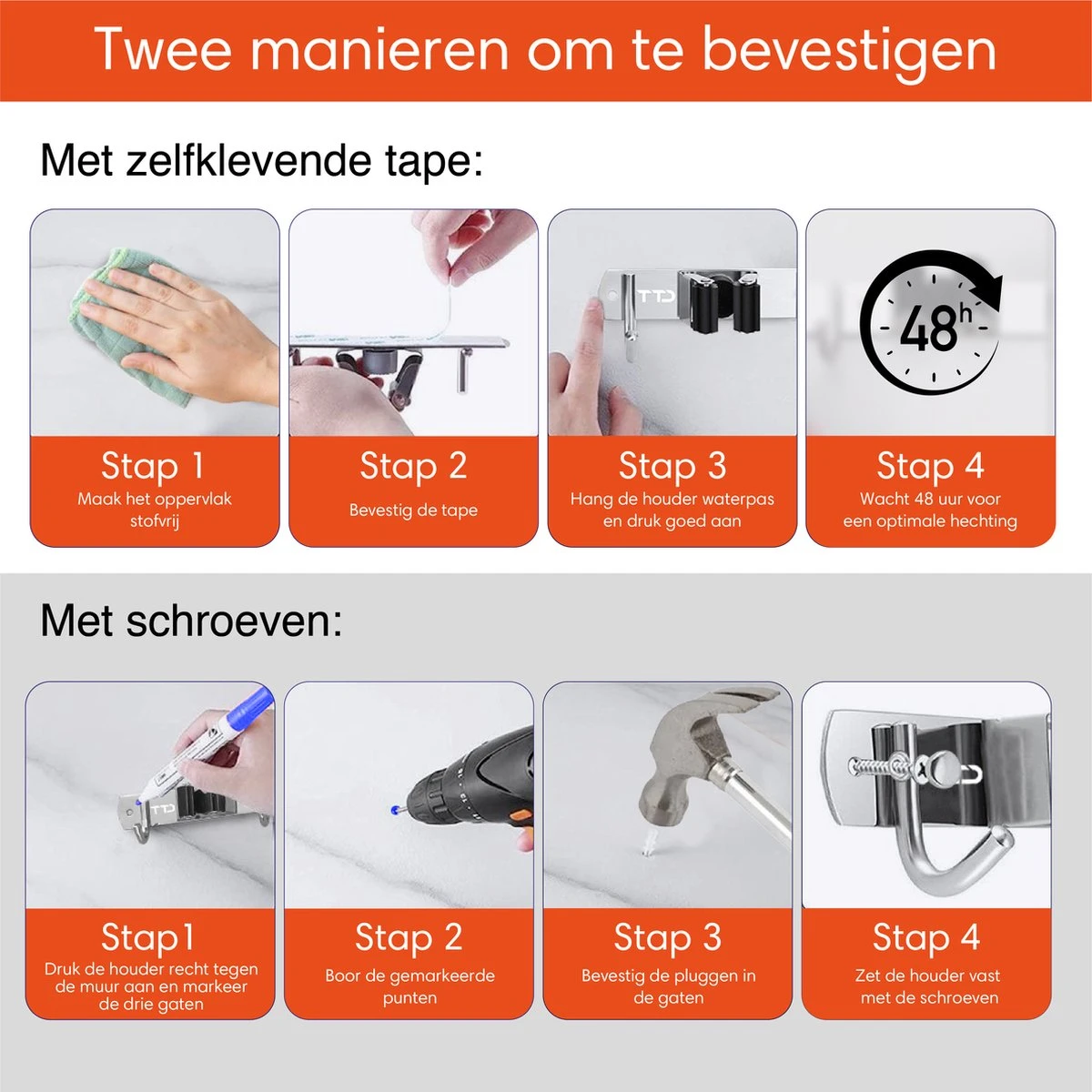 TTD Premium XXL Bezemhouder En Gereedschapsrek - Opslag Van Gereedschap - Opslag Van Schoonmaakspullen - Tuingereedschap - Klussen - RVS - Zwart 5 TTD Premium XXL Bezemhouder En Gereedschapsrek - Opslag Van Gereedschap - Opslag Van Schoonmaakspullen - Tuingereedschap - Klussen - RVS - Zwart - Afbeelding 3