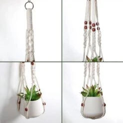 4 Stuks Plantenhangers - Boho Handgeweven Katoen Hangpot Voor Binnen/Buiten - Bloempot Met Kralen - Macramé Touw/Koord Hangplant Houder - Bohemian Wandhanger Decoratie - Verticale Tuin Plant Hanger Bloempothouder Planthanger Wit -Tuinen Speciaal Winkel 1200x1200 548