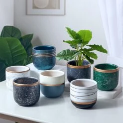 Bloempotten Binnen - Keramiek - Gouden Rand - Bloempot Buiten - Afvoergat 24 Cm - Groen – Groot -Tuinen Speciaal Winkel 1200x1200 571