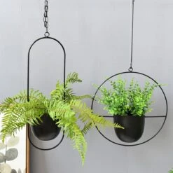 Be-Inspired® Hangende Bloempot Ovaal - Bloempot Binnen - Voor Hangplant – Plant Bloem Pot Met Opknoping – Plantenhanger - Plantenbak - Industrieel – Scandinavisch - Metaal - Zwart -Tuinen Speciaal Winkel 1200x1200 606