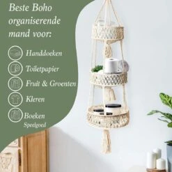 Macramé 3-Laags Hangende Fruitmand - Bohemian Mand Plantenhanger - Handgemaakt Katoen Touw Fruitschaal Hangmand - Boho Ophangbaar Etagere - Decoratieve Fruit Schaal/Basket - Opbergmand Organizer - Keuken/Balkon Decoratie - Hangpot Voor Binnen/Buiten -Tuinen Speciaal Winkel 1200x1200 663