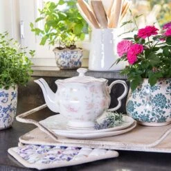 Clayre & Eef Bloempot Ø 21x17 Cm Beige Groen Keramiek Rond Bloemen Bloempot Binnen Plantenpot Plant Pot -Tuinen Speciaal Winkel 1200x1200 764