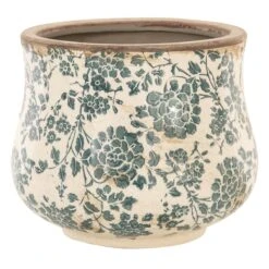 Clayre & Eef Bloempot Ø 21x17 Cm Beige Groen Keramiek Rond Bloemen Bloempot Binnen Plantenpot Plant Pot -Tuinen Speciaal Winkel 1200x1200 765