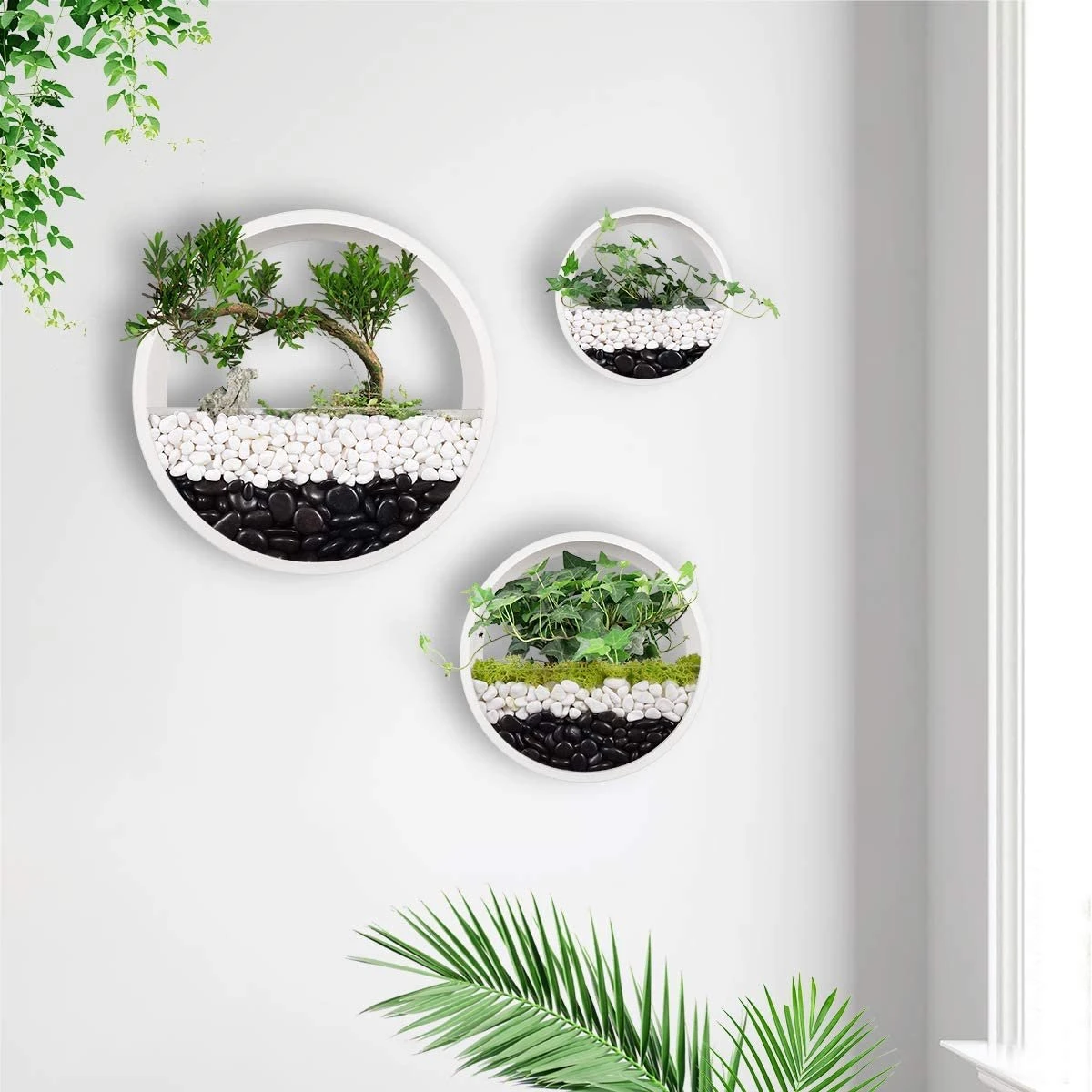Loodi - Wand Decoratie - Ronde Stijlvolle Muur Plantenbak - Wit - 40x40x7cm 3 Loodi - Wand Decoratie - Ronde Stijlvolle Muur Plantenbak - Wit - 40x40x7cm