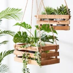 Merkloos Plantenhanger 30x15x15cm | Houten Krat | Handgemaakt | Planten-houder / Hang-plant | Planten Accessoires | Hout |