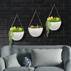 Plantenhanger Keramiek – Set Van 3 – Wit Steen- Hangpot – Hangende Bloempot Plantenpot - 3 Verschillende Koorden - 18 X 11 X 7 Cm -Tuinen Speciaal Winkel 1200x1200 821