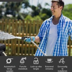 Buxibo - Wandslangenbox 20 Meter + 2 Meter - Tuinslang Met Haspel - 9 Sproei Standen - Slangenhouder 180° Draaibaar - Tuinslanghaspel Zwart+ Gratis Sproeier - Zwart -Tuinen Speciaal Winkel 1200x1200 98