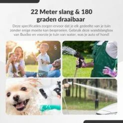 Buxibo - Wandslangenbox 20 Meter + 2 Meter - Tuinslang Met Haspel - 9 Sproei Standen - Slangenhouder 180° Draaibaar - Tuinslanghaspel Zwart+ Gratis Sproeier - Zwart -Tuinen Speciaal Winkel 1200x1200 99