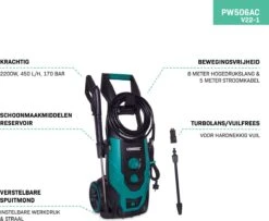 VONROC Hogedrukreiniger V22-1 2200W – 170 Bar – 450 L/h – Incl. 8m Slang, Reinigingsmiddelen Tank, Spuitstukken En Accessoires -Tuinen Speciaal Winkel 1200x986 2