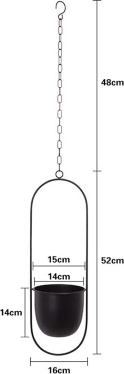 Be-Inspired® Hangende Bloempot Ovaal - Bloempot Binnen - Voor Hangplant – Plant Bloem Pot Met Opknoping – Plantenhanger - Plantenbak - Industrieel – Scandinavisch - Metaal - Zwart -Tuinen Speciaal Winkel 398x1200