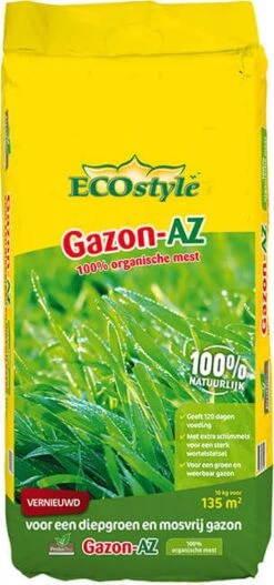 ECOstyle Gazon AZ Organische Gazonmest – Voor Diepgroen En Sterk Gazon – Geeft Tot 120 Dagen Voeding – Werkt Tegen Mos - 265 M² - 20 KG -Tuinen Speciaal Winkel 562x1200 2