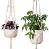 Plantenhanger - Plantenhanger Macrame - Set Van 2 - Wit - Knopen - Luxe Gevlochten Touw - Met Ophang Haken - Fienosa -Tuinen Speciaal Winkel 632x1200 2