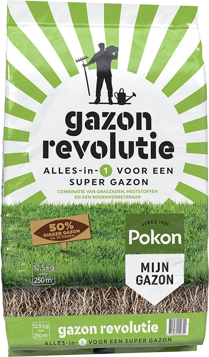 Pokon Gazon Revolutie - 12,5kg - Gazonmest / Graszaad / Bodemverbeteraar - Geschikt Voor 250m² - Binnen 15 Dagen Resultaat 4 Pokon Gazon Revolutie - 12,5kg - Gazonmest / Graszaad / Bodemverbeteraar - Geschikt Voor 250m² - Binnen 15 Dagen Resultaat - Afbeelding 2