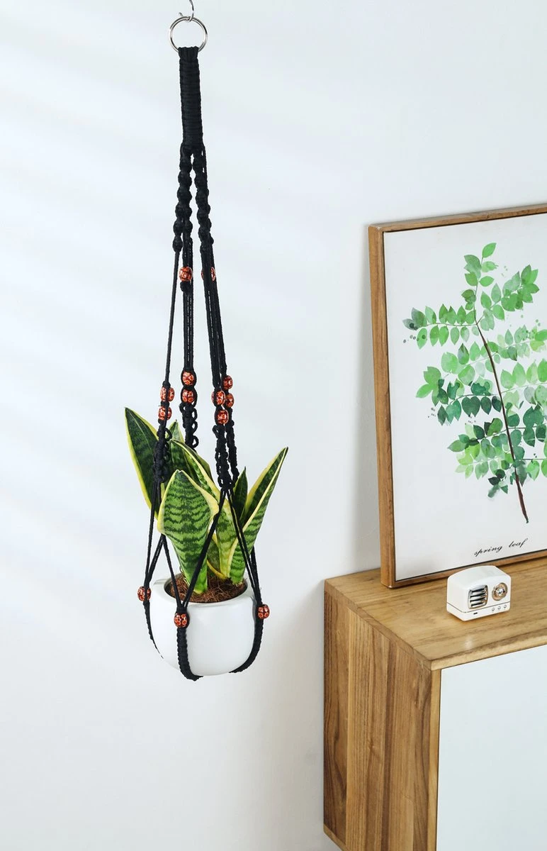 4 Stuks Zwarte Macrame Plantenhangers - Boho Handgeweven Katoen Hangpot Voor Binnen/Buiten - Hangende Bloempot Met Kralen - Macramé Touw/Koord Hangplant Houder - Bohemian Wandhanger Decoratie - Plant Hanger - Verticale Tuin Bloempothouder Planthanger 8 4 Stuks Zwarte Macrame Plantenhangers - Boho Handgeweven Katoen Hangpot Voor Binnen/Buiten - Hangende Bloempot Met Kralen - Macramé Touw/Koord Hangplant Houder - Bohemian Wandhanger Decoratie - Plant Hanger - Verticale Tuin Bloempothouder Planthanger - Afbeelding 6