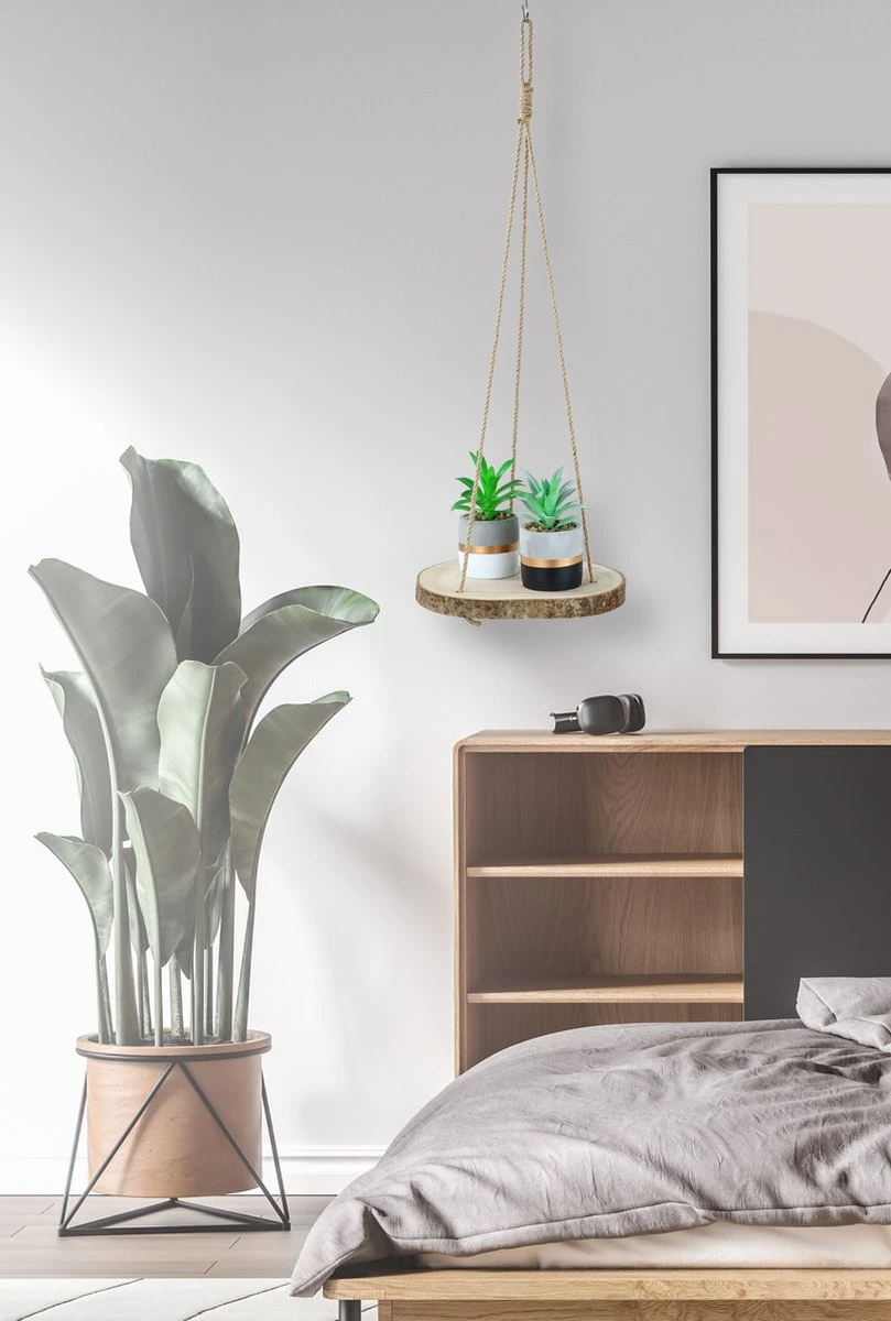 Set Van 2 Boomstam Rond Wandrek Plantenhangers - Boho Jute Houten Plantenrek - Hangpot Voor Binnen/Buiten - Hangende Bloempot Plank - Hangplant Houder - Bohemian Macrame Stijl Wandhanger - Hangplank Plant Hanger - Planthanger - Ø Rond 25-20cm 5 Set Van 2 Boomstam Rond Wandrek Plantenhangers - Boho Jute Houten Plantenrek - Hangpot Voor Binnen/Buiten - Hangende Bloempot Plank - Hangplant Houder - Bohemian Macrame Stijl Wandhanger - Hangplank Plant Hanger - Planthanger - Ø Rond 25-20cm - Afbeelding 3