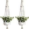 Merkloos Plantenhanger Macramé - Luxe Gevlochten Touw Katoen - 2 Stuks - Plantenpot Ophangen