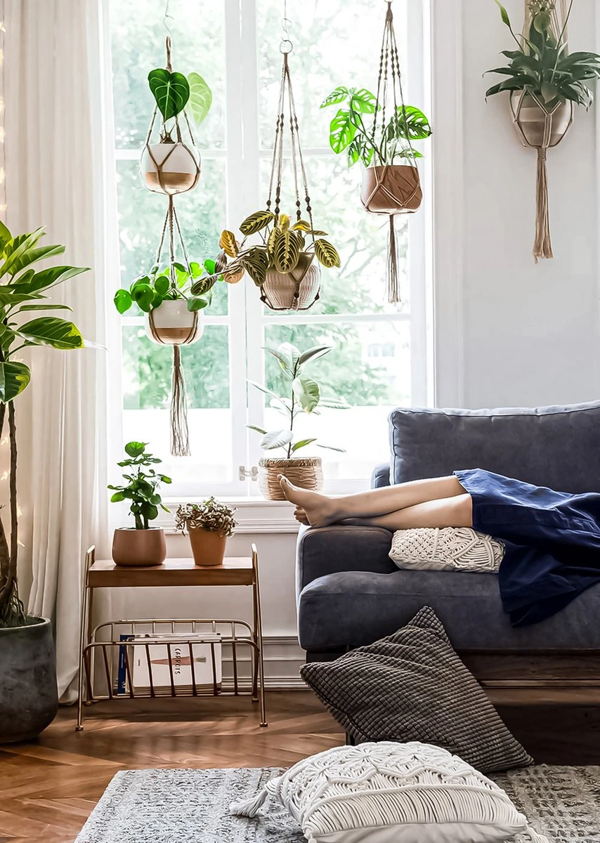 4 Stuks Luxe Jute Plantenhangers - Boho Handgeweven Katoen Hangpot Voor Binnen/Buiten - Hangende Bloempot Met Kralen - Macramé Touw/Koord Hangplant Houder - Bohemian Wandhanger Decoratie - Plant Hanger - Verticale Tuin Bloempothouder Planthanger 5 4 Stuks Luxe Jute Plantenhangers - Boho Handgeweven Katoen Hangpot Voor Binnen/Buiten - Hangende Bloempot Met Kralen - Macramé Touw/Koord Hangplant Houder - Bohemian Wandhanger Decoratie - Plant Hanger - Verticale Tuin Bloempothouder Planthanger - Afbeelding 3